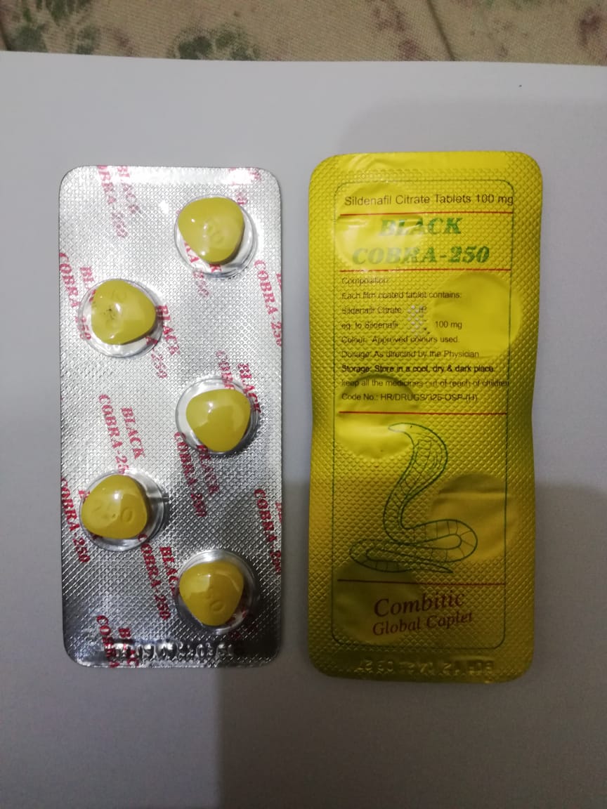 Black Cobra 250 Tablets – 250mg as labeled product packaging